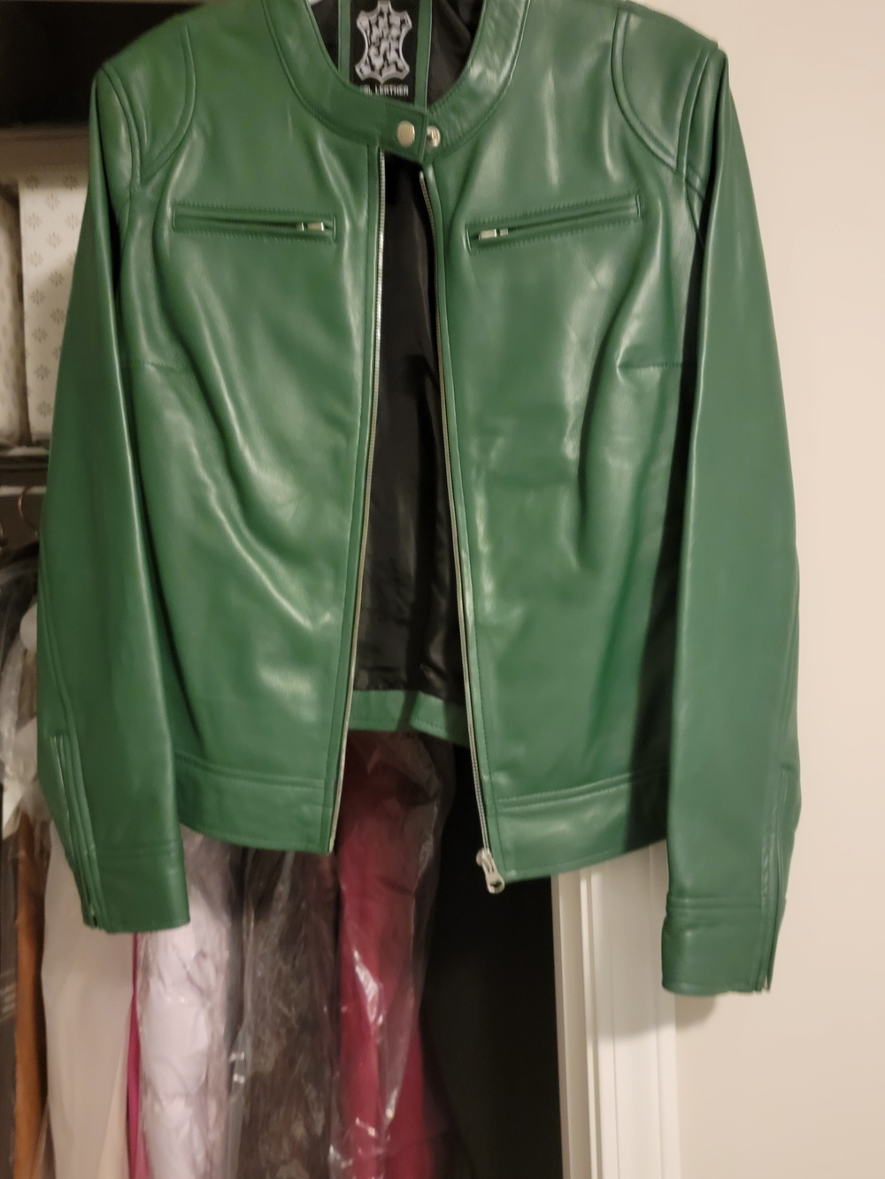 Women's Emerald Green Leather Bomber Jacket - Classic Zip Front